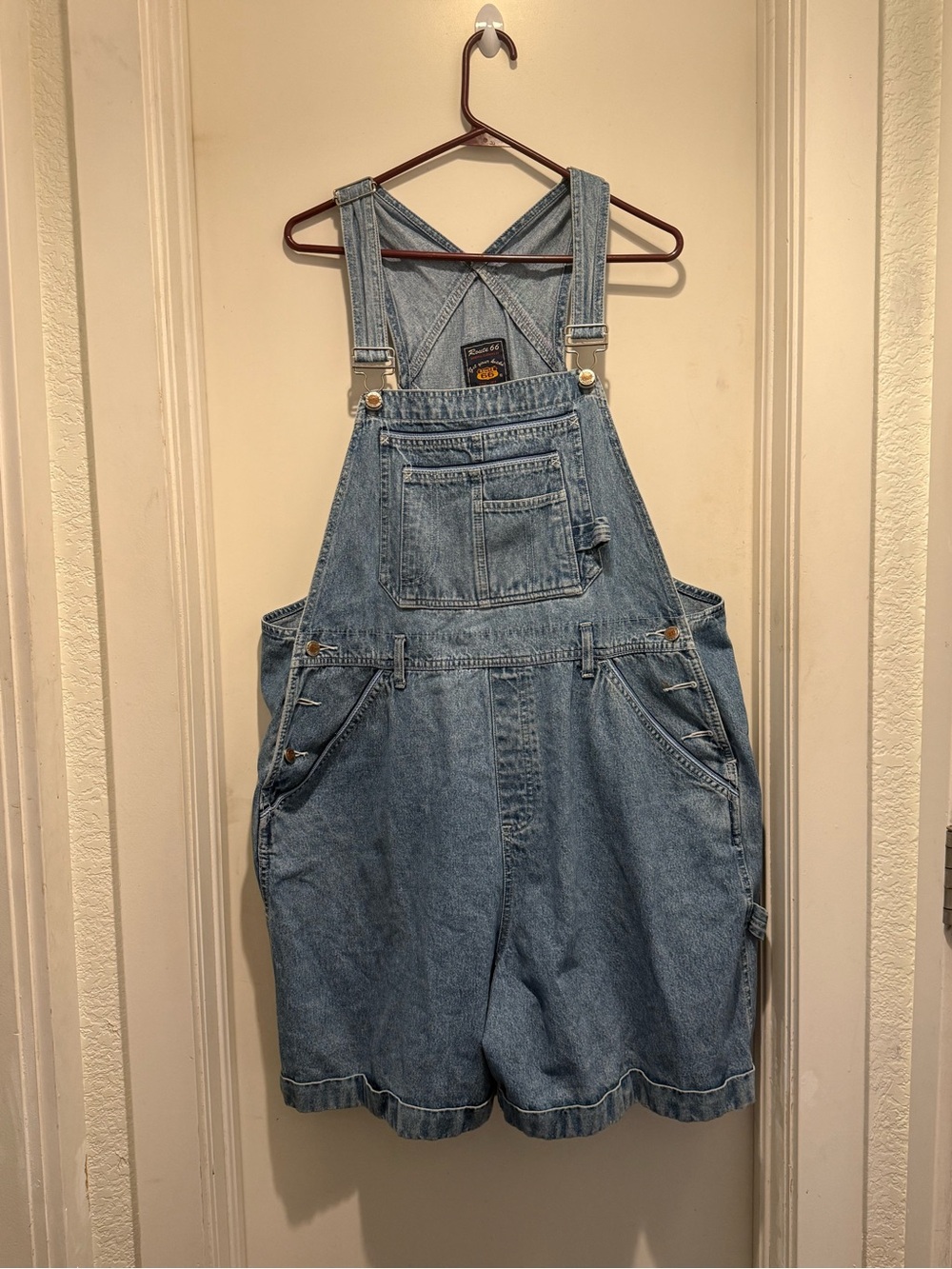 Route 66 Light Blue Denim Women's Overalls Shorts